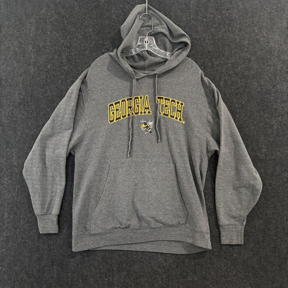 Georgia Tech Hoodie Men's Medium Gray Football Long Sleeve Pullover Sweatshirt